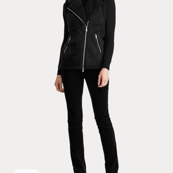 Lauren Ralph Lauren Jackets & Blazers - Lauren Ralph Lauren Black Shearling Moto Vest with Silver Chain Detail